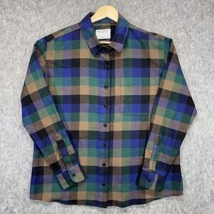 Androgynous Fox Flannel Shirt Large Plaid Long Sleeve‎